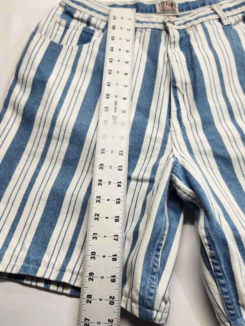 ⭐️Vintage 90s Stefano International Striped Denim Bow Mom Shorts High Waist 20